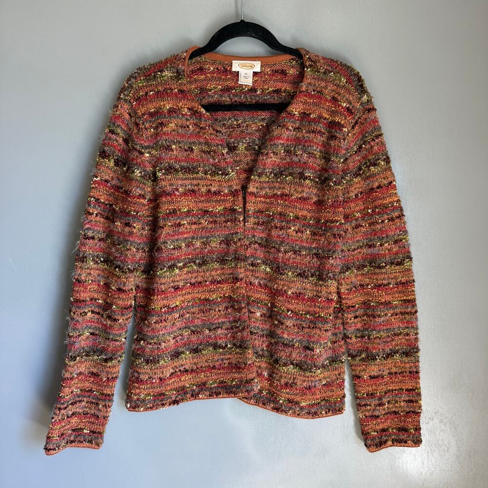 Vintage TALBOTS Women's XL Autumn Colors Chunky Knit Clasp Cardigan Fiber Artist